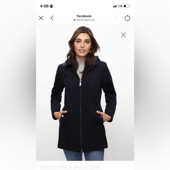 Navy blue wool jacket with zipper and removable hood - Picture 7 of 7